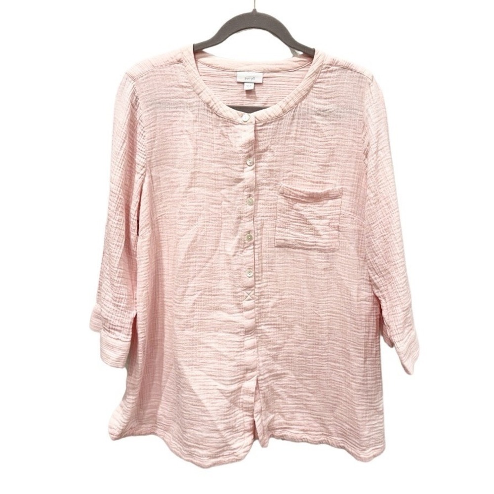 J. Jill Pure Jill Soft Pink Cotton Gauze Tunic Top Large Breezy Coastal Beachy